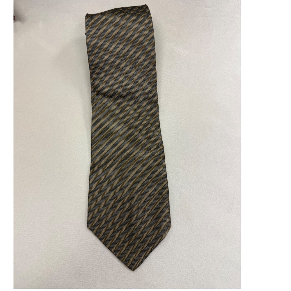 Lancel Vintage Silk Tie Brown Gold Excellent Italy Diagonal Stripe EUC Rare Lux